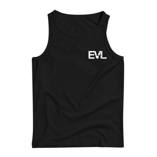 EVL Black Tank Top White Corner Logo